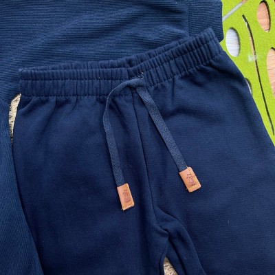 Conj. Blusa Manga Longa em Malha Cotele e Calça de Moletom - Marinho